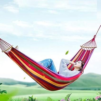 Mokshith Single Person Portable Outdoor Hammock Hang Bed Travel Camping Swing Canvas with Backpack (Color May Be Very As Per Availability - 197 x 40 cm)