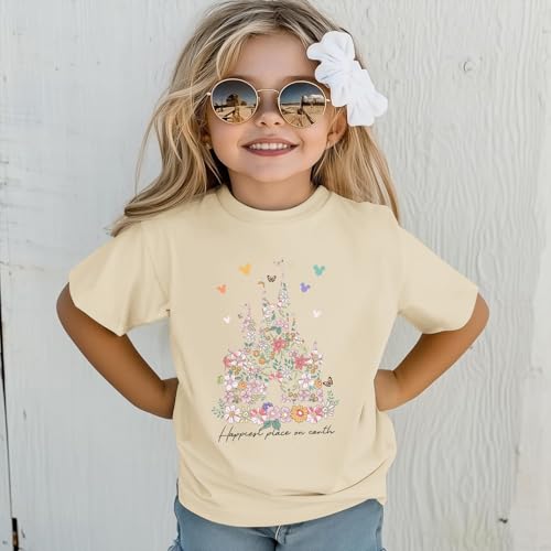 Image of Floral Castle Shirts for Girls Graphic Cute Tshirt Kids Toddler Flower Holiday Shirt Vacation Trip Tee Tops