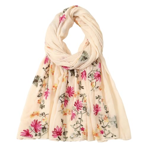 KAVINGKALY Algodón Bufanda Bordada Pintura de Flores Moda Chal Bufandas de Cuello para las Mujeres