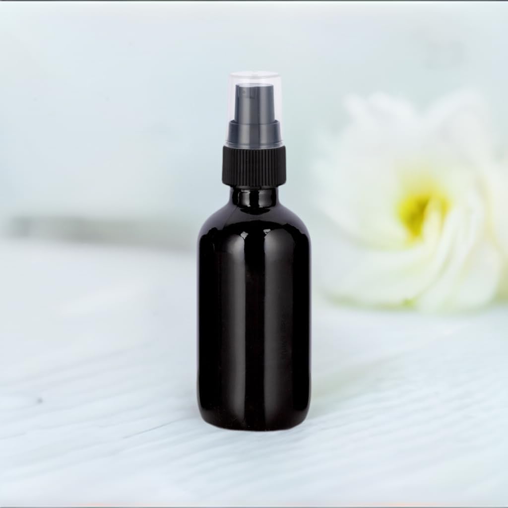 JUVITUS 1 oz / 30 ml Black Glass Luxury Boston Round Bottle with Black Treatment Pump (12 Pack) + Funnel