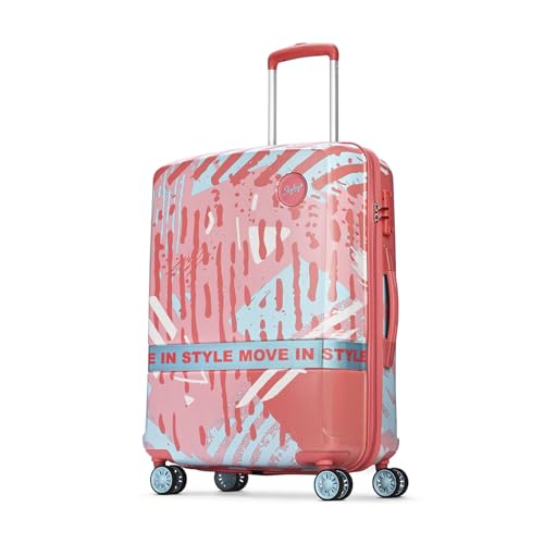 Image of Skybags Wanderlust Check-in Trolley Bag 68cm | Medium | Hard Luggage | Printed 8-Wheel Suitcase | TSA Lock with Anti-Theft Zipper | Polycarbonate | 3 Years International Warranty - Unisex (Pink-White)