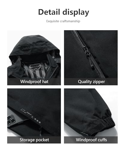 Outdoor Men's Waterproof Raincoat Windbreaker Lightweight Rain Jacket with Detachable Hood4