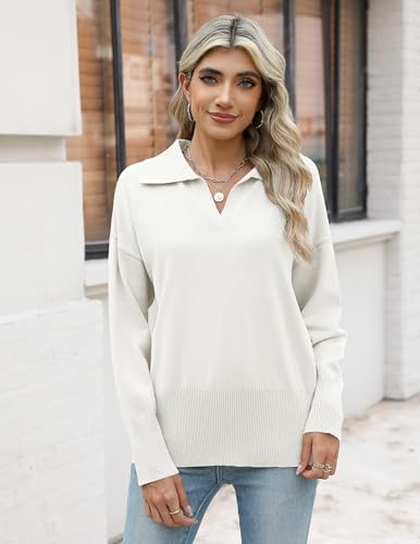 Image of Zeagoo Women's 2026 V Neck Striped Sweater Long Sleeve Oversized Fashion Knitted Pullover Fall Sweaters Tops
