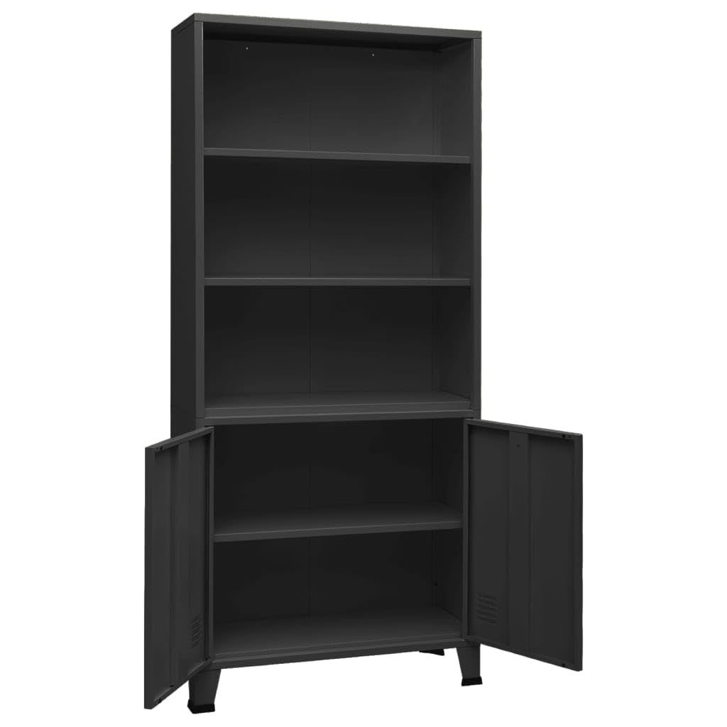 Libreria,Scaffale Basso, Scaffale Multiuso Adatto A Soggiorno, Camera Da Letto, Studio, Aula, Ufficio, Ripostiglio Industriale Antracite 80x32x180 Cm In Acciaio