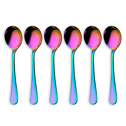 Rainbow color Soup Spoons, Stainless Steel Round Spoons, Set of 6 (Soup Spoon)…