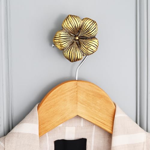 Indian Shelf Set of 3 Gold Flower Wall Hooks for Coats, Bags and Towels