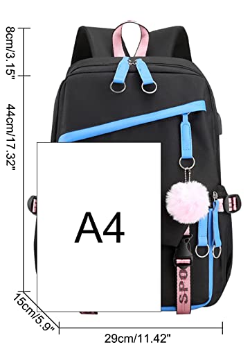 JiaYou Teen Girls Laptop Backpack Junior Middle School Daypack with USB Charge Port(Blue,19 Liters) - Thumbnail 2