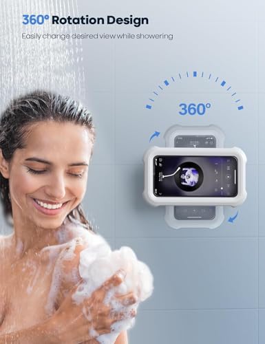 Image of Shower Phone Holder | Waterproof Bathroom Mobile Phone Holder | Anti-Fog Case for Shower | Wall Mountable | 6.8 Inch Support Touch Screen Parent (Pearl White)
