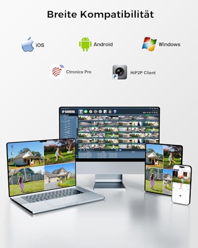 Ctronics 4K WLAN &Uuml;berwachungskamera Au&szlig;en, 8MP PTZ Kamera mit Farbnachtsicht, 2,4/5GHz Dualband WLAN, KI Personen-/Fahrzeug-/Tiererkennung, unterst&uuml;tzt NVR&24/7 Aufzeichnung, Zwei-Wege-Audio, IP66