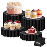 Marsui 4 Pcs Buffet Risers Food Display for Dessert Table Cake Riser Display Stands Acrylic Foldable Cardboard Cake Stands Tall Columns for Parties Birthday Wedding Pillars Decoration (Black)