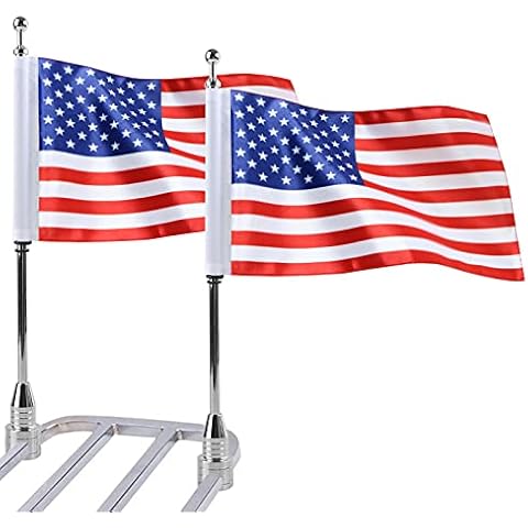 MASION 2Pcs 6" x 10" Motorcycle Flags American Flag for Harley Davidson Yamaha Honda Goldwing CB VTX CBR Chrome Stainless Steel Motorcycle Flagpole Mount fit 1/2 Motorcycle Luggage Rack Cover
