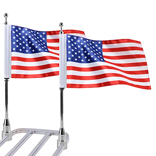 MASION 2Pcs 6' x 10' Motorcycle Flags American Flag for Harley Davidson Yamaha Honda Goldwing CB VTX CBR Chrome Stainless Steel Motorcycle Flagpole Mount fit 1/2 Motorcycle Luggage Rack