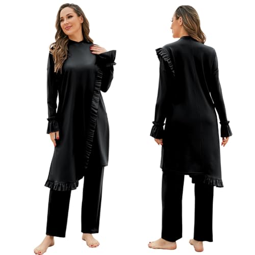 Muslim Swimsuit for Women Modest Long Sleeve 3 Pieces Islamic Swimsuit Burkini Full Coverage Shirt Swim Pant Hijab2