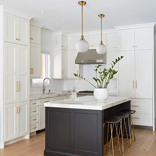 Daycent Modern Farmhouse Brass Gold Pendant Light Kitchen Island Opal Milk Glass Globe Pendant Light Rod-Hung, Sloped Ceiling Compatible, 1-Light #TOP1