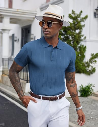 Image of COOFANDY Mens Knit Polo Shirts Short Sleeve Ribbed Textured Polo Shirt Lightweight Casual Golf Shirts Collared T Shirt
