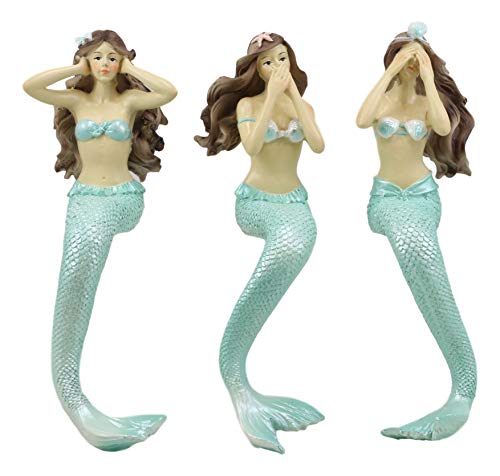 Ebros Capiz Ocean See Hear Speak No Evil Mermaid Sirens Shelf Sitter Figurines 9.25" Tall Nautical Fantasy Mermaids Siren of The Seas Collector Figurine Birthday Gift Ideas Home Shelf Desktop Decor