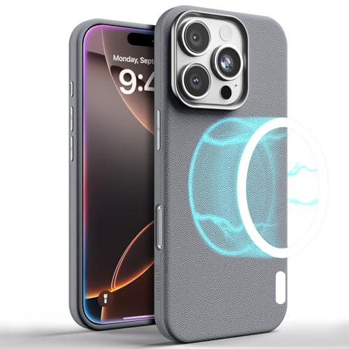 Image of GRIPP Heritage Xtreme Case Compatible with Mag-Safe for iPhone 16 Pro Max | 8ft Drop-Tested with D30 Tech, Premium Leatherette & Silicon, Metal Buttons, Luxuriantly Smooth Texture Back Cover - Grey