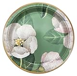 DESIGN LUXUEUX: Motif de pivoines blanches et feuilles vertes sur fond vert pâle, rehaussé d'une délicate bordure dorée