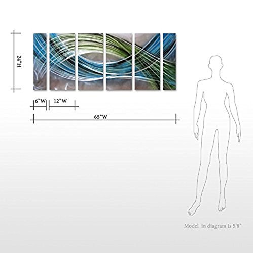Pure Art Abstract Color Warp Metal Wall Art - Large Scale Decor Abstract Blue-Green Swirls - 3D Wall Art For Modern And Contemporary Decor - 6-Panels Measure 24"X 65" #TOP4