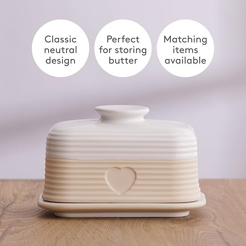 Mason Cash Rustic Charm Butter Dish Stoneware Dish with Debossed Heart Motif Elegant Matt & Gloss Finish Fits Up to 500g of Butter Durable & Dishwasher Safe - Image 4