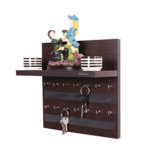 Image of Madhuran Rcbi Engineered Wood Wall Hanging Display Key Holders with Shelf (14 Hooks Wenge) Home, Office, Kitchen, Multipurpose Storage Organizer