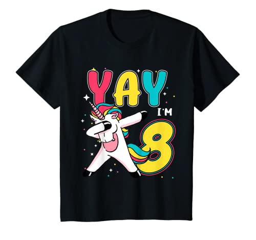 Niños 8 años de edad niñas Unicornio Dabbing YAY I'm 8th Its My Birthday Camiseta