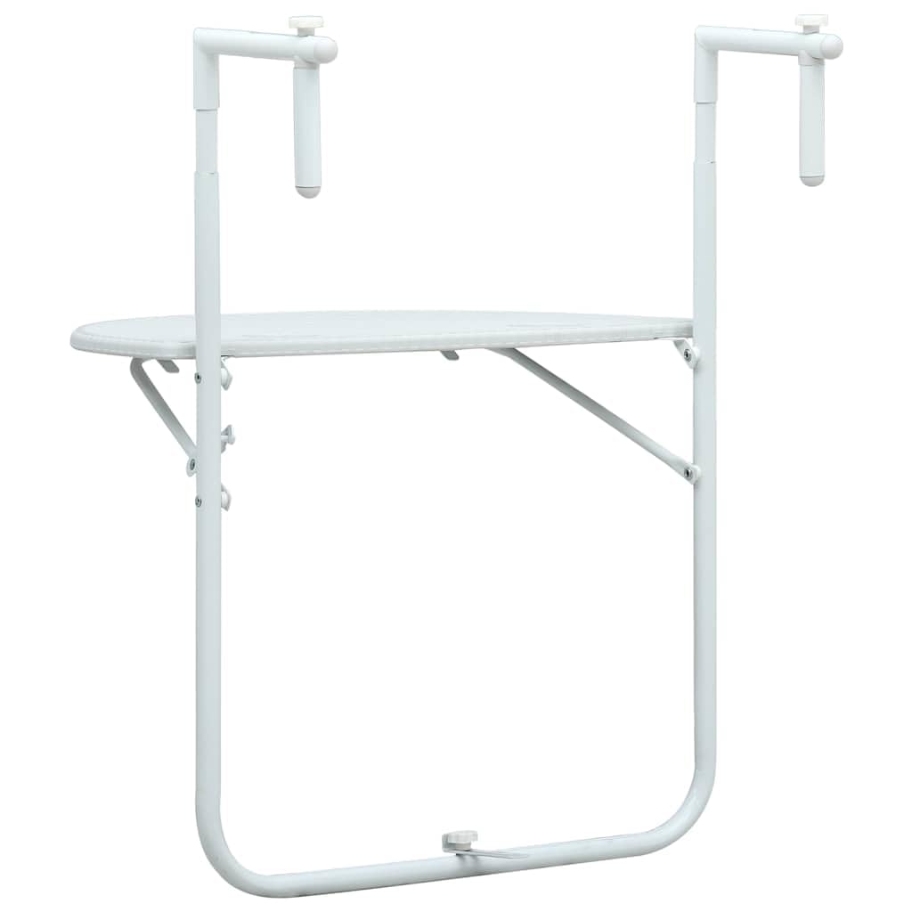 Balkon-Hängetisch Weiß Kunststoff Rattan-Optik 60x64x83,5 cm höhenverstellbar klappbar wetterfest stabil für Garten Terrasse Outdoor Veranda
