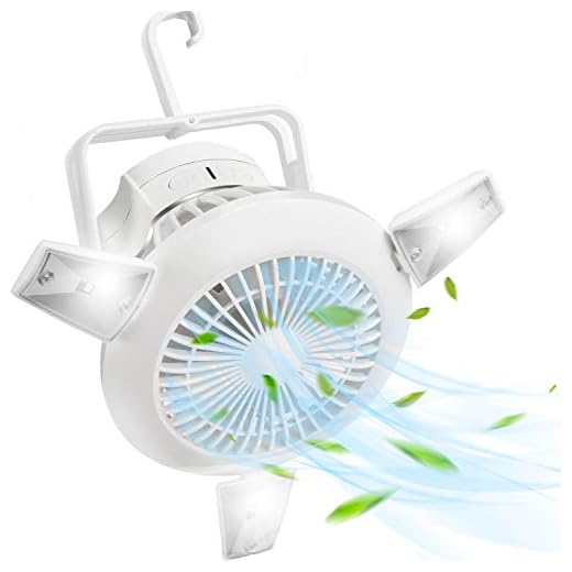 Camping Fan with LED Lights Portable with Ceiling Hanging Hook Fan Solar Operated Tent Fan USB Desk Fan for Camping,Fishing,Tents,Baby Stroller,Home, Office Personal Fan (White)