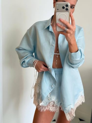 Conjunto de 2 piezas para mujer en lino verde salvia con camisa casual y pantalón corto 5
