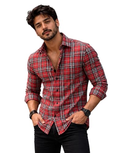 Image of NoseQueen Men's Premium Checked Casual Shirt | Regular Fit Full Sleeve Cotton Shirt for Men | Smart Casual Check Shirt