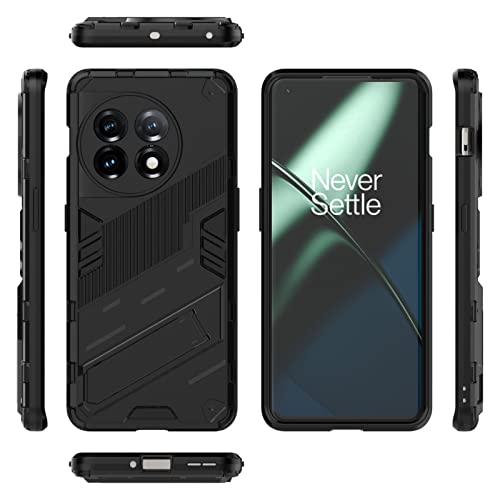 Image of SPL Punk Armor Bumper Back Case Cover for OnePlus 11 5G | Holder & Kickstand in-Built | 360 Degree Protection Back Case Cover (PC & TPU, Black)