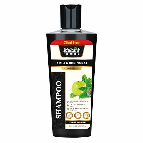 Multani Natural Amla & Bhringraj Shampoo (270 ml) | for Reducing Scalp Irritation & Premature Greying | For Hair Growth ,Dandruff Control & Reducing Scalp Irritation | Paraben & SLS-Free| Dermatologically Tested | Suitable for All Hair Types