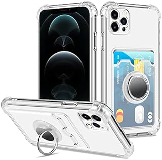 Coolden for iPhone 12 Pro Case Wallet Case with Card Holder Slot Ring Kickstand Slim Soft TPU Silicone Shockproof Transparent Bumper Case Protective Phone Case Cover for iPhone 12 Pro 6.1 inch-Clear