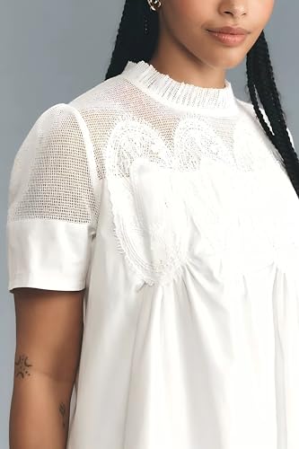 VAOYIU Women Crochet Lace Mini Dress Round Neck Short Sleeve Sheer Mesh Clothing Casual Outfits with Lace Back Design (White-L)2