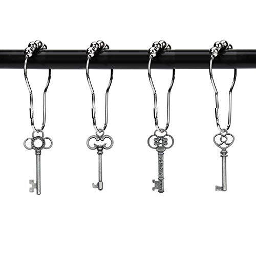 ZILucky Set von 12 Retro Stil Skelett Schlüssel Duschvorhang Haken Antik Groß Vintage Shabby Chic Landhaus Stil Thema Home Duschvorhang Ringe Dekor Zubehör (Zinn) Cover