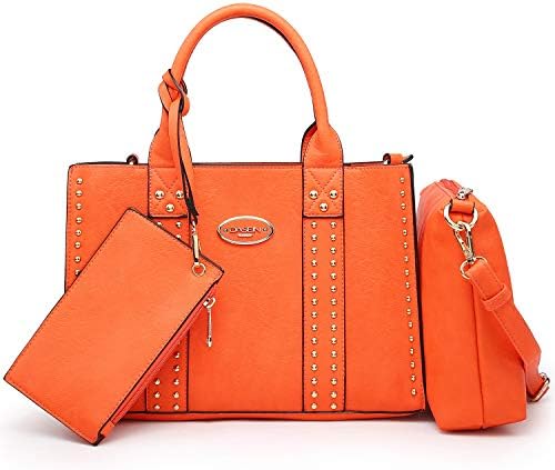 Dasein 3pcs Women Handbag Wallet Top Handle Satchel Purse Hobo Crossbody Shoulder Bag Tote Bag with Studs