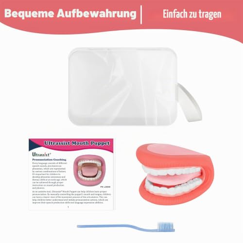 Ultrassist Große Mund-Handpuppe mit Zunge – Lehrmodell für Zahnhygiene & Sprachtherapie, Demonstrationsmodell für Unterricht, inklusive Zahnbürste