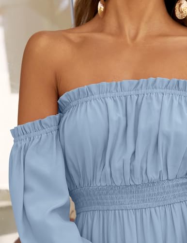 image for ZESICA Women's 2025 Boho Sexy Off Shoulder Long Sleeve Smocked High Wa