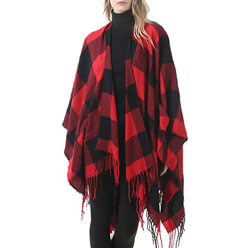Zando Women's Warm Shawl Wrap Open Front Poncho Cape Color Block Shawls Winter Cardigan Wrap Printed Ponchos for Women 22