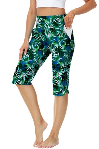 Image of AOBUTE Womens Swim Capris Pant Sun Protection High Waisted Swimming Leggings with Pockets (No Lining)
