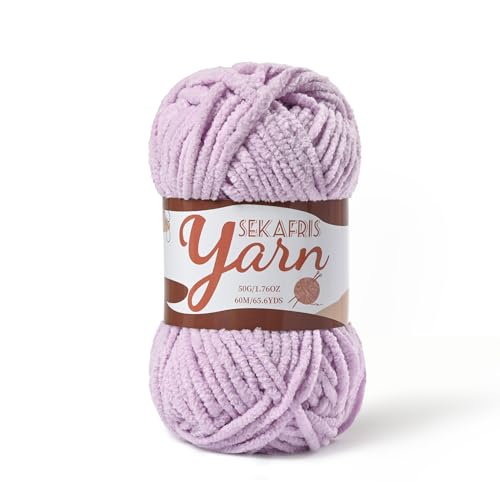 Image of Fluffy Velvet Yarn for Crocheting，Baby Blanket Yarn for Crocheting Soft，50g(65.6yds) Amigurumi Yarns，Plush Chenille Crochet Yarns，Puzzle Yarn for Crochet Weaving Craft(Light Purple)