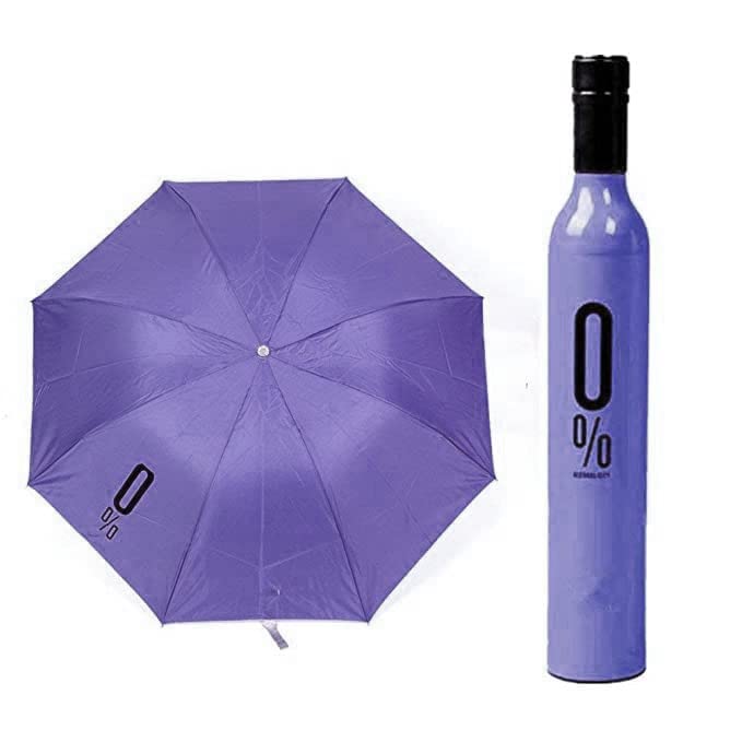 Image of AUGEN Folding Portable Umbrella with Bottle Cover for UV Protection & Rain Umbrella Mini Travel (Purple, Pack of 1)
