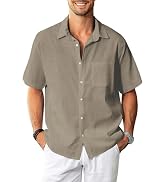 KYKU Men's Cotton Linen Shirts Casual Men Short Sleeve Button Down Beach Wedding Summer Shirts, R...