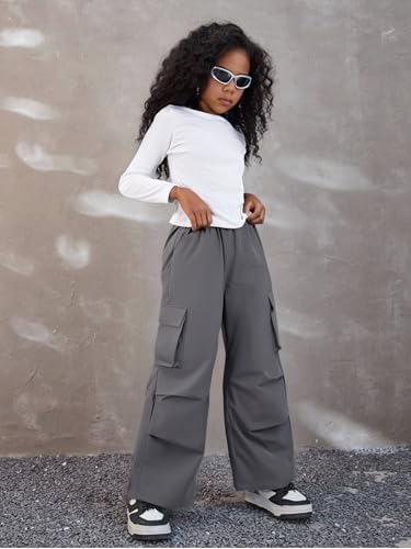 Image of Azmxynol Girls Clothes 2 Piece Outfit Ribbed T-Shirt Top + Cargo Pants, Girls Fall Clothing Set, Sizes 5-16 Years