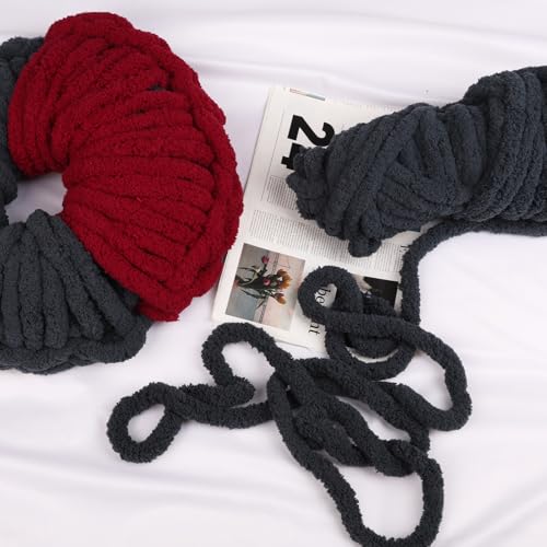 Image of 8 Packs Jumbo Chunky Chenille Yarn - 1820g(64oz) 254 Yards (761ft) Bulky Yarn - Chunky Yarn for Hand Knitting Blanket,Cushions, Pet Bed - Soft and Durable(Charcoal Grey)