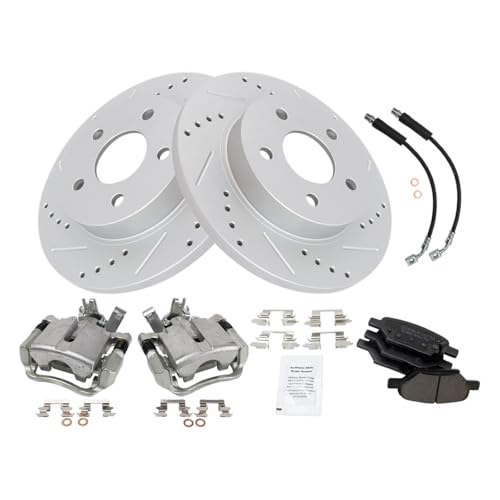Image of TRQ Performance Rear Brake Pad and Rotor Set Ceramic Slotted Drilled | For 2005-2007 Chevrolet Malibu
