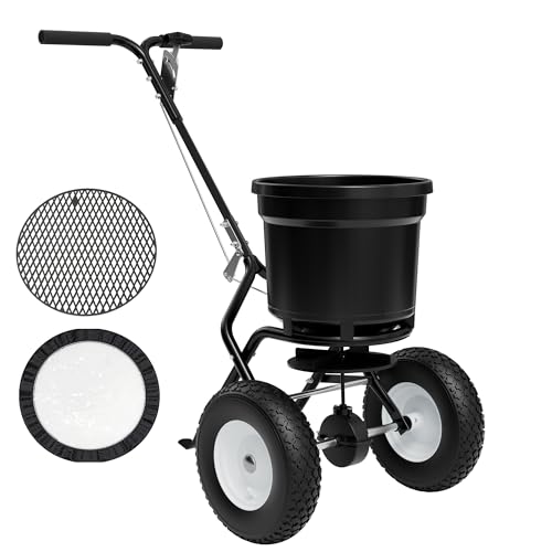 PPOLB Broadcast Spreader for Lawns, 50LB Fertilizer Spreader with 30-Level Flow Control, Walk Behind Lawn Seed & Salt Spreader, 0–10FT Coverage, Hopper Screen, Rain Cover, 12" Pneumatic Wheels by PPOLB - Used condition - US$153.14