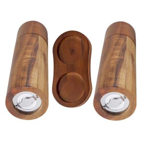 MUELODSIC Molinillo de Pimienta y Sal Manual de Madera de Acacia 20 CM con Núcleo Cerámico Ajustable Recargable y Base Incluida para Cocina y Uso Doméstico