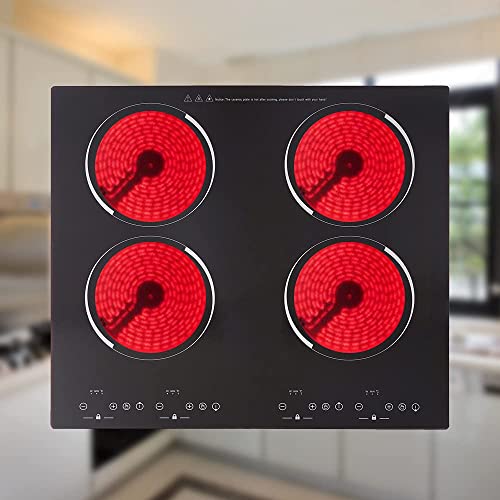 Yahpetes Electric Cooktop 24" Built In Electric Stove Top 4 Burner Electric Cooktop 9 Power Levels Child Safety Lock 220V~240V 6000W Electric Radiant Cooktop With Touch Control (4 Cooktops) #TOP6