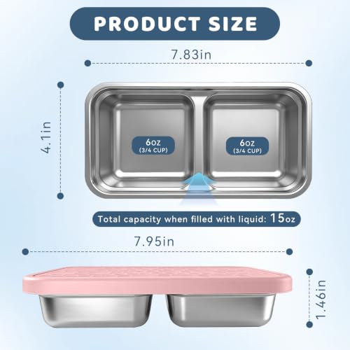 Image of 15 oz Snack Containers for Kids, Stainless Steel Lunch Box 3 Pack | Reusable Food Containers with Silicone leak resistant Lids. Perfect for School Lunch, Daycare, Travel and Portion Control